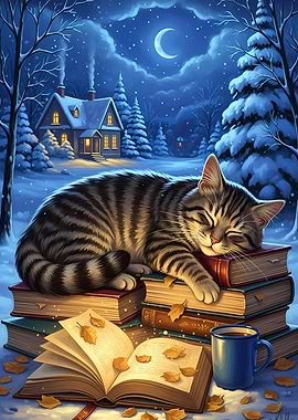 Cozy Cat Nap on Books
