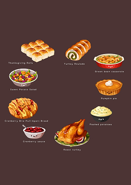 Thanksgiving Feast Cartoon Illustration