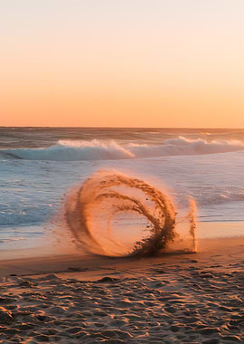 Sand Circle on Beach at Sunset