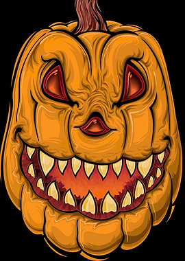 Scary Halloween Pumpkin Cartoon Illustration