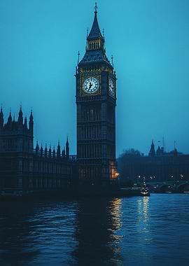 Big Ben and Thames River at night