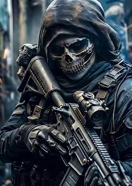 Skull Masked Soldier with Assault Rifle