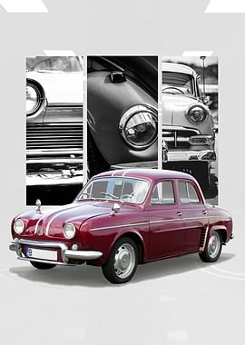 Classic Red Car with Vintage Backdrop