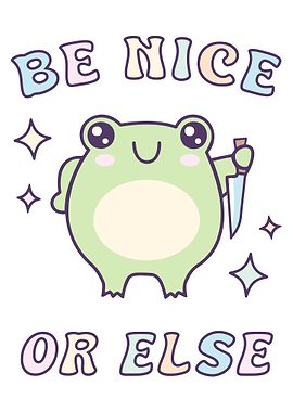 Be Nice Or Else Frog Poster Cute Frog with Knife Funny Wall Art Cartoon Print