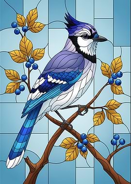 Stained Glass Blue Jay