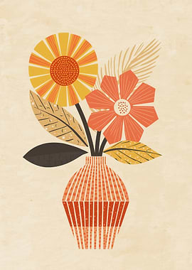 Stylized Floral Arrangement in Vase