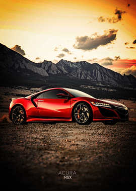 Red Acura NSX at Sunset Poster