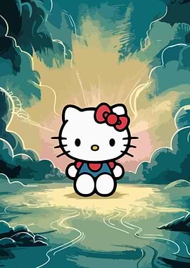Hello Kitty in a Dreamy Landscape