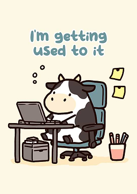 Cow Working at Desk Cartoon
