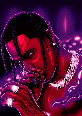 Travis Scott Portrait in Purple and Red