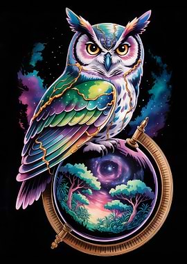 Colorful Owl on Globe