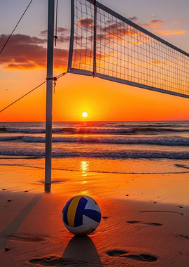 Volleyball on Beach at Sunset