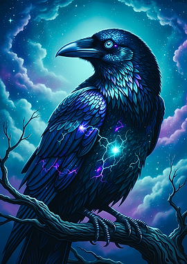 Mystical Raven in Starry Night