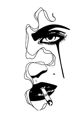 Monochrome Woman Smoking Line Art