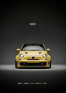 Yellow Fiat 500C Car poster
