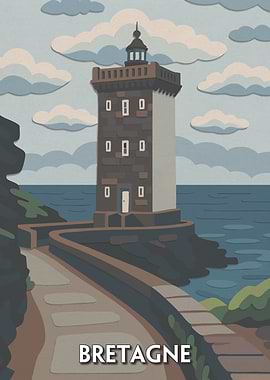 Bretagne Lighthouse Paper Cutout Illustration