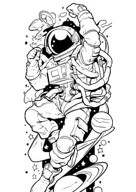 Astronaut in Space, Black and White