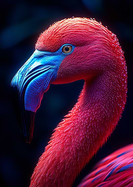 Flamingo Portrait with Blue Beak