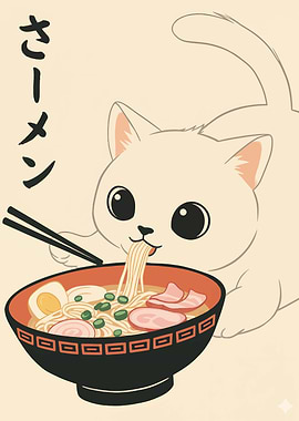 Cat Eating Ramen