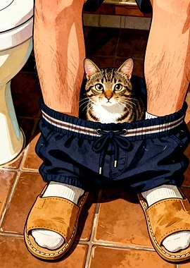 Cat in Pants Funny Bathroom Scene