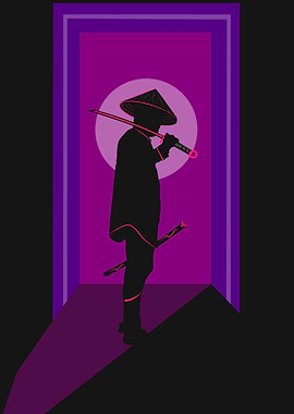 Cyberpunk Samurai Warrior Silhouette Neon