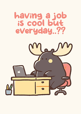 Moose at Desk Cartoon Illustration