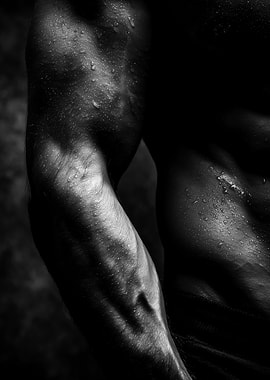 Sweaty Muscular Arm in Black and White