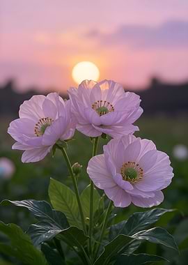 Pale Pink Flowers at Sunset