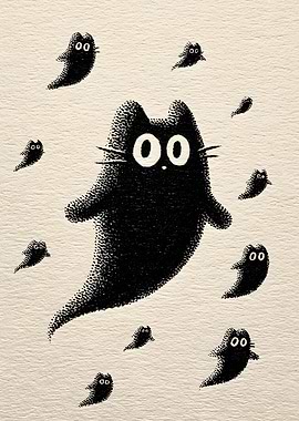 Black Cat and Ghostly Friends