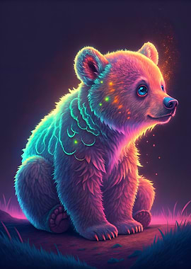 Neon Bear Cub Portrait