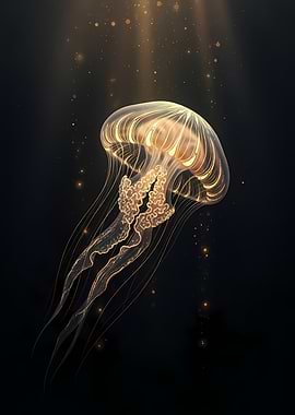 Golden Jellyfish in Dark Water