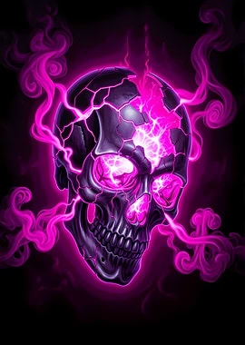 Skull with Pink Lightning and Smoke