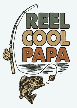 Reel Cool Papa Fishing Poster Dad Wall Art Funny Fisherman Gift Fish Print
