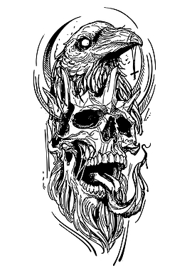 Raven and Skull Blackwork Illustration