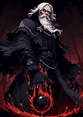 Pixel Art of a Dark Wizard