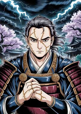 Samurai Warrior in Stormy Landscape