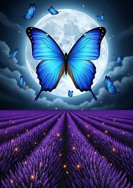 Blue Butterflies over Lavender Field