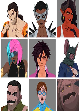 Nine Character Portraits Digital Art