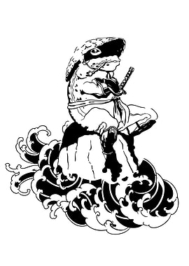 Frog Ninja on Waves Illustration