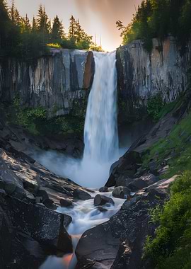 Waterfall Landscape at Sunset