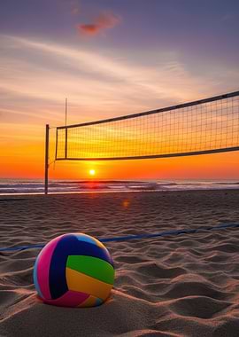 Volleyball on Beach at Sunset