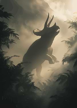 Triceratops in Misty Jungle