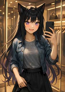 Anime Girl with Cat Ears Selfie