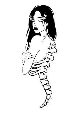 Skeleton Woman Black and White Art