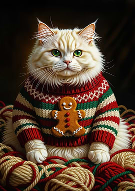 Festive Cat in Christmas Sweater