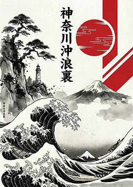 Japanese Wave Art with Mount Fuji