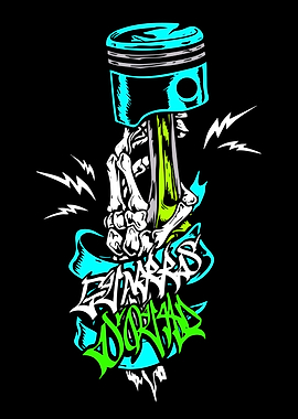 Piston and Skeleton Hand Graphic