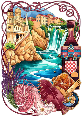 Croatian Landscape with Wine and Seafood