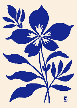 Blue Flower Illustration on Beige Background