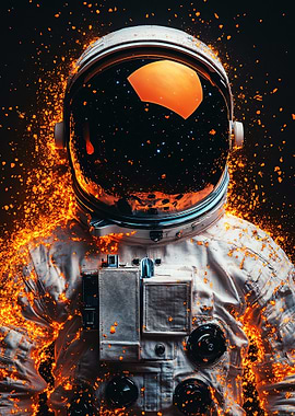 Astronaut in Space Suit with Fire